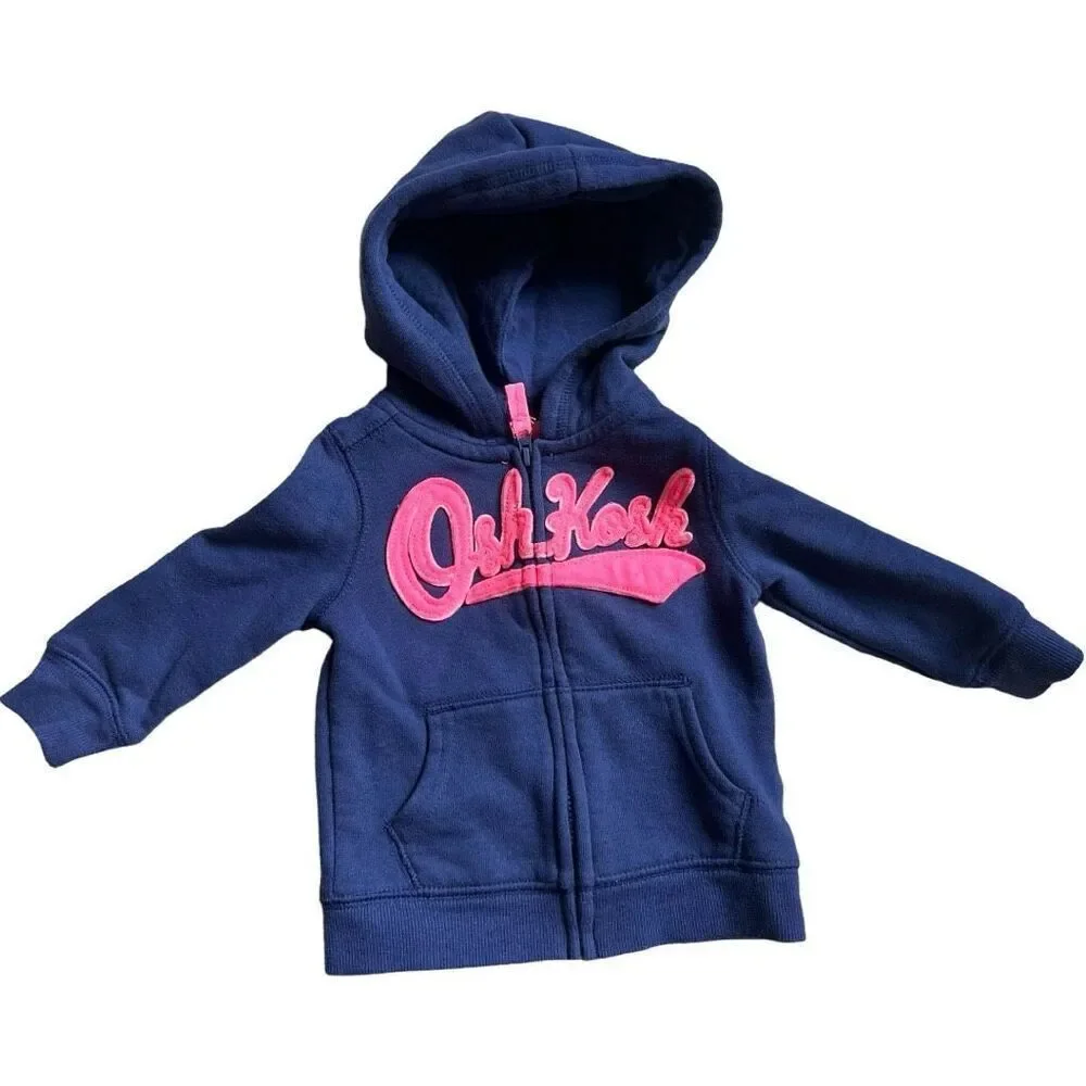 Baby Girls Osh Kosh B’gosh Logo Script Full Zip Hooded Sweatshirt - Sz 9 mo